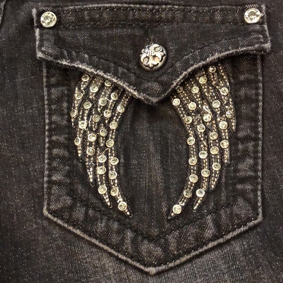 Miss Me Sz 28 angel wing embellished black skinny jeans w/factory distressing 🧿 - Picture 4 of 16